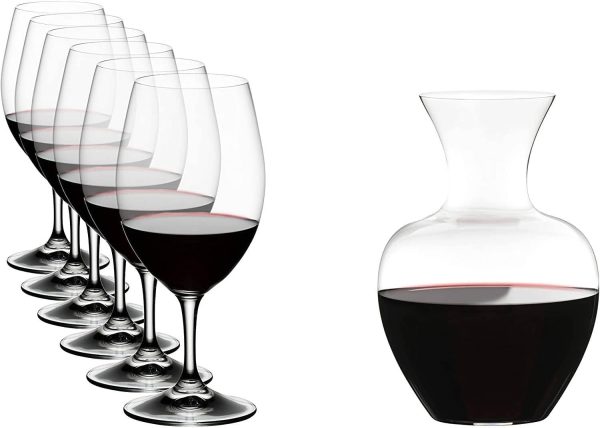 Riedel Ouverture Wine Glass and Decanter Set is designed to emphasize the fruit and balance the tannins of your wine. The stemmed glasses and the decanter are suitable for use with all types of wine making this an extremely versatile set - 5408 35 Fashion