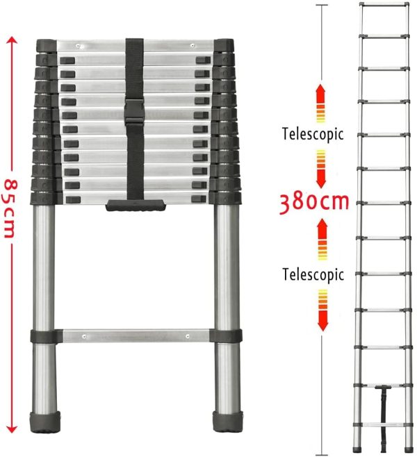 Dayplus 12.5FT 3.8M Stainless Steel Telescopic Ladder Foldable Telescoping Extension Ladder Loft Ladder 330lb Load For Cheap