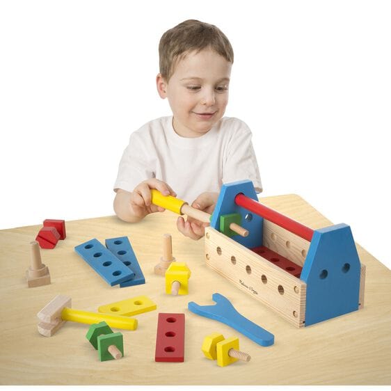 MELISSA & DOUG  Take Along Tool Kit: This 24-piece set includes wooden nails, screws, nuts, and bolts for hours of creative fun that also helps  build  important motor skills - 494 Online Hot Sale