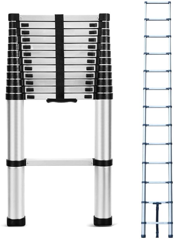 Dayplus 12.5FT 3.8M Stainless Steel Telescopic Ladder Foldable Telescoping Extension Ladder Loft Ladder 330lb Load For Cheap